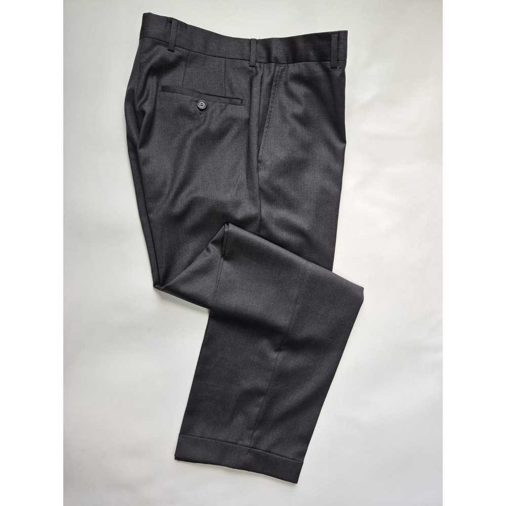 Hugo Boss Mens Flat Front Wool Dress Pants 34x31 Gray Solid Business Formal